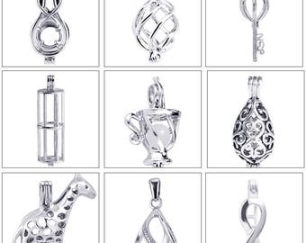 MERZIEs silver U PICK Pearl Bead Cage figure 8 twist key long cup giraffe scarf wrap pendant Chart #5 -combined S&H- SHIPs from USA