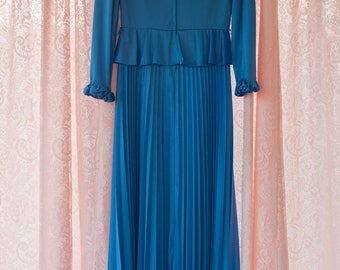 Vintage Gown - Royal Blue Pleated 70s Accordion Pleats Pleated