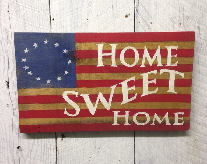 Home Sweet Home Sign, Americana Wood Sign, Rustic Sign, American Flag Wall Hanging, Red White Blue Sign, Stars and Stripes Sign, Wall Plaque