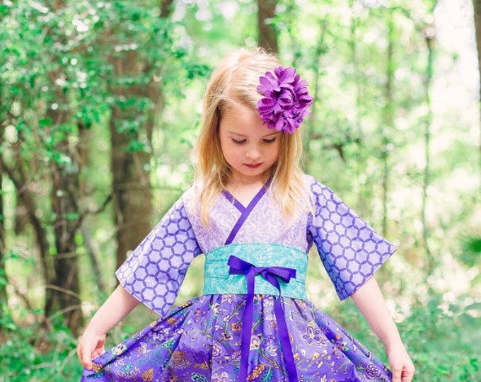 Purple Dress - Little Girl Clothes - Toddler Easter Dress - Birthday - Spring - Photo Shoot - Boutique Kimono Dresses - Size 2T to 14 years