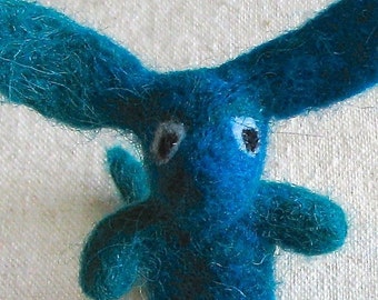 Beastie or monster, fantasy creature needle felted from wool, marbled teal