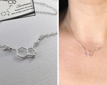 Sterling Silver Serotonin Necklace - Serotonin Molecule, Science Jewellery, Chemistry Jewellery