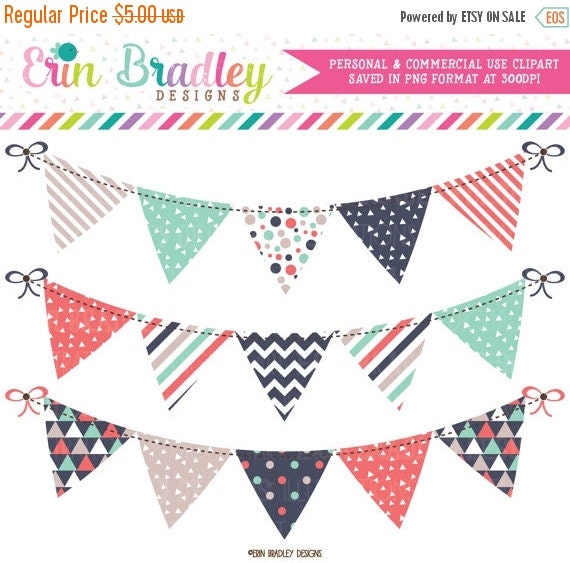 60% OFF SALE Triangle Bunting Clipart Banner by ErinBradleyDesigns