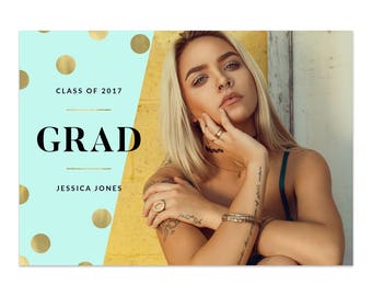 Instant Download Graduation Announcement PSD Template For Photographers DIY Invites Mint Graduation Gold Graduation Gold Foil Grad 5x7