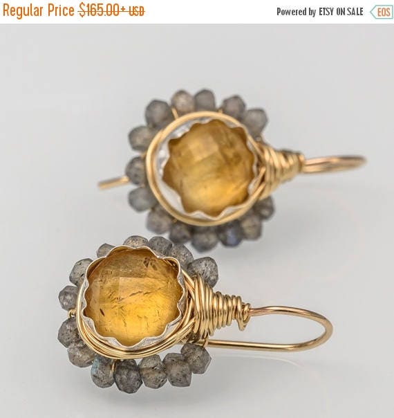 •LUNA• labradorite + citrine + gold dangle earrings main image 0