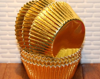 Gold Foil Cupcake Liners (Qty 50) Foil Cupcake Liners, Gold Cupcake Liners, Gold Foil Baking Cups, Gold Foil Muffin Cups, Gold Baking Cups