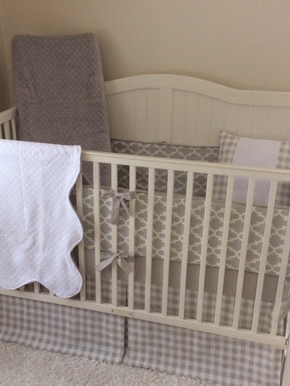 Gender Neutral Crib Bedding Set Light Gray and White