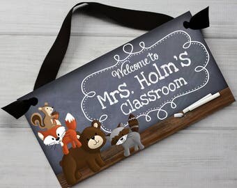 Teacher Chalkboard Classroom Woodland Critters DOOR SIGN Teacher End of Year Christmas Present Gift Tds028