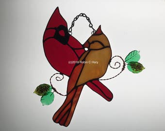 Cardinals Suncatcher in Stained Glass