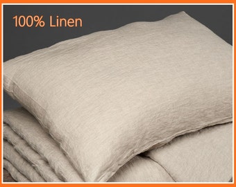 100% Linen Pillow Case. Soft Natural Grey Linen Cushion Cover. Washed Linen Pillow Shams. Organic Flax Bedding / Decorative Pillows / Lumbar