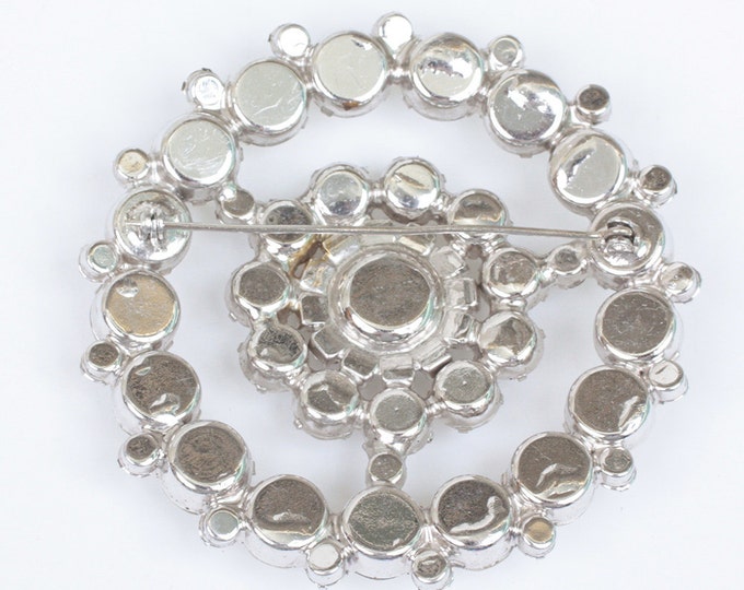 Crystal Rhinestone Brooch Large Circular Clear Rhinestones Vintage