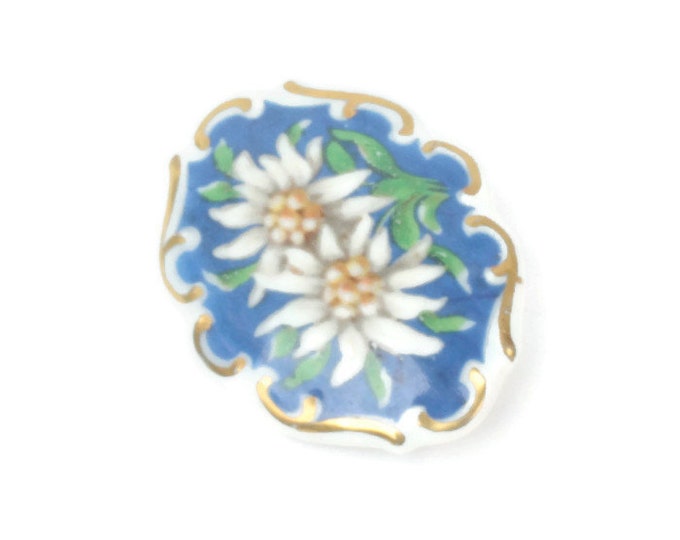 Bavarian Edelweiss Porcelain Brooch Enameled Antique Vintage