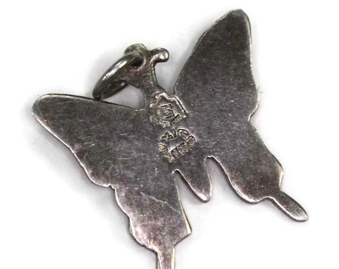 Los Castillo Enameled Butterfly Pendant Sterling Eagle 15 Mark Mexico