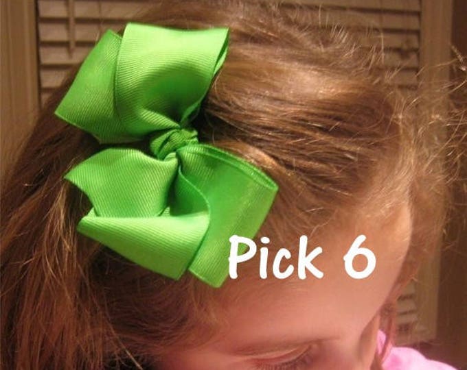 Boutique Hair Bows, Girls hair Bows, Big Bows, Lot of 6 Hairbows, 5 inch Bows, large bows, Wholesale Bows - Set of Bows, Cheer Bows, Dance