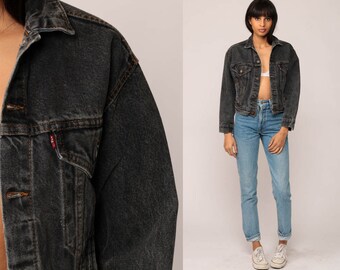 Black Denim Jacket LEVIS Jean Jacket 80s Levi Jean Jacket Trucker Jacket Biker Hipster Grunge 1980s Vintage Button Up Coat Extra Small xs