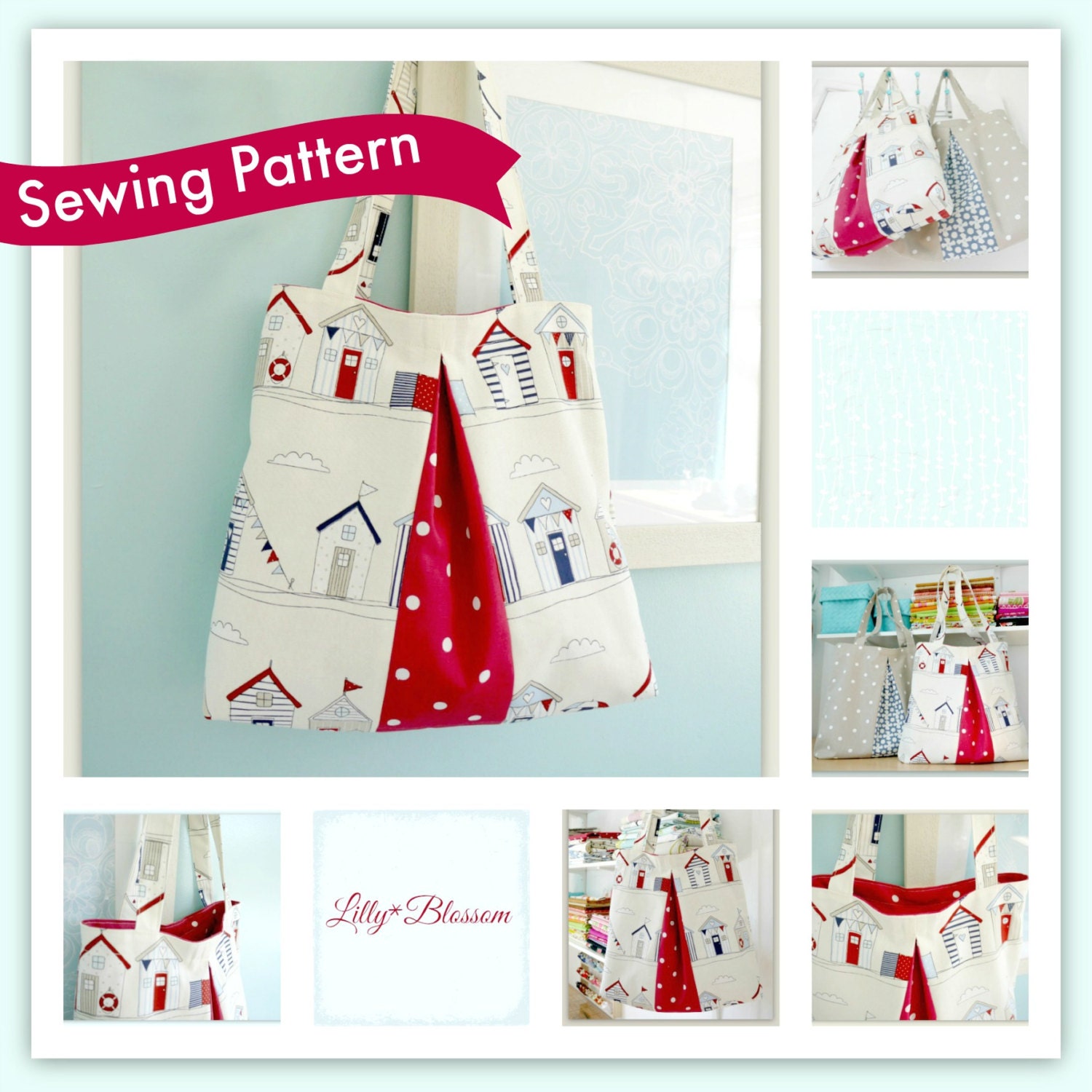 Pleated Tote Bag sewing pattern by Lillyblossom. Perfect for