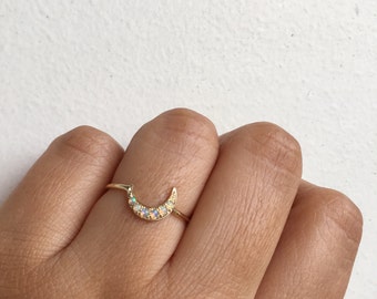 Opal Moon Ring, Moon Ring, Crescent Moon Ring, Opal Moon, Opal Ring, Crescent Moon, Opal Band, Unique Engagement Ring, Wedding Band, Opal