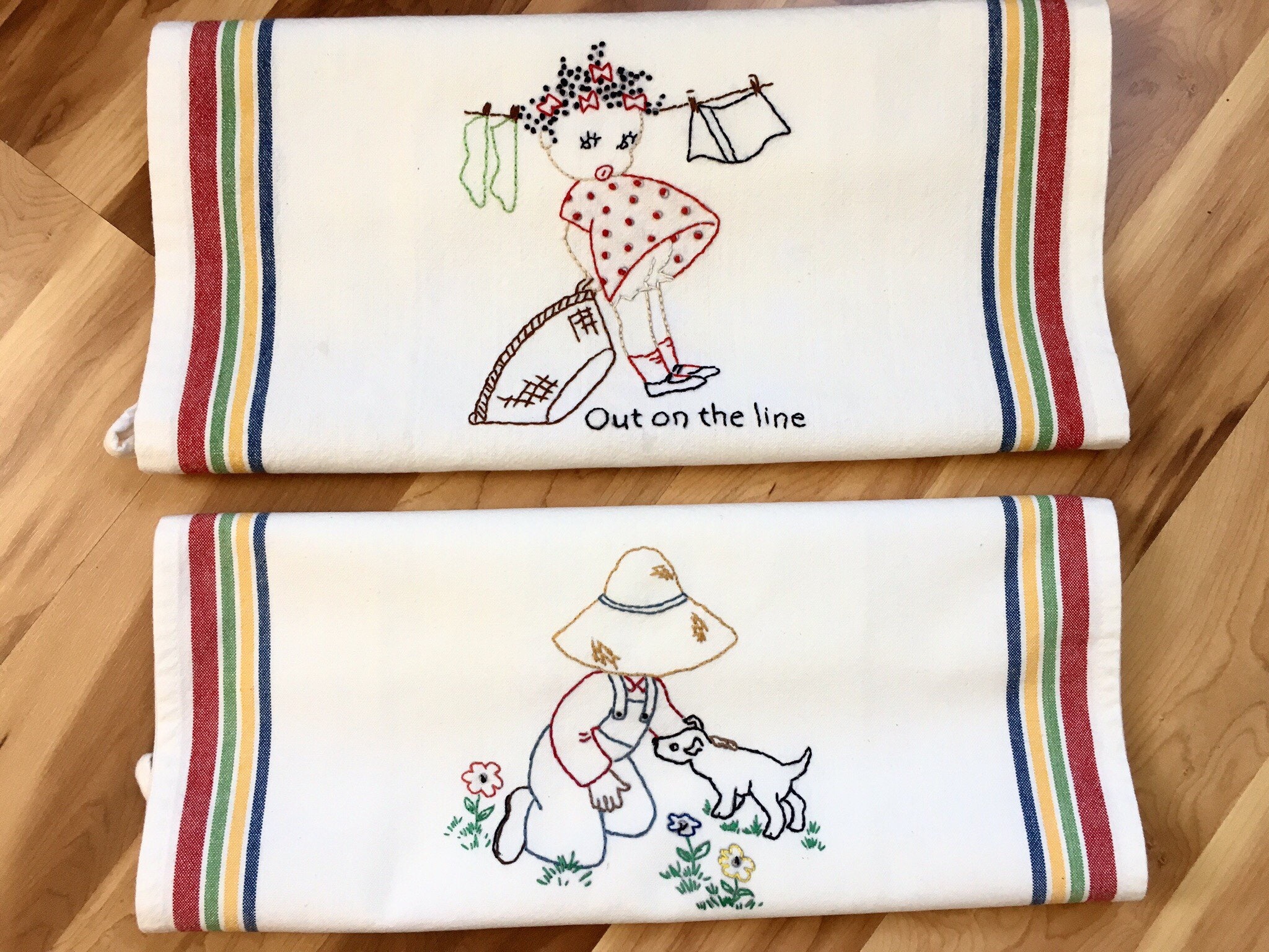 Hand embroidered dish towels