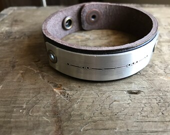 Morse Code Bracelet Personalized Leather Custom Bracelet Men's Women's Morse Code Roman Numerals Braille or Longitude Latitude