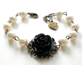 Will You Be My Bridesmaid Gift Maid Of Honor Bracelet Bachelorette Party Gift Black Bridesmaid Bracelet Black Rose Bracelet Flower Bracelet