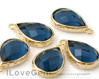 NP-1899 Gold, Montana, Framed Glass Pendant, Faceted Glass Drop Charm, 2pcs
