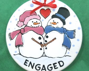 Engaged Ornament,Couple Ornament,Engagement Christmas Ornament,Snowman Ornament,Personalized Ornament,Xmas Ornament, Christmas Gift, Engaged