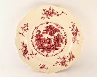 Red and White Ironstone Plate / French Country Mason's Watteau Pattern Plate