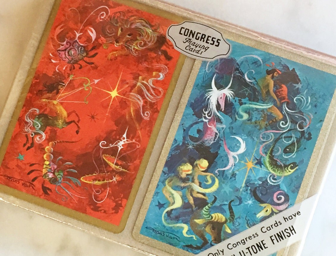 Vintage 50s Zodiac Playing Cards Astrology by twinheartsvintage