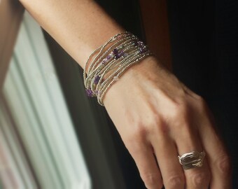Amethyst and Silver February Birthstone Bracelet