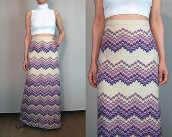 70s Ombre CHEVRON Wool Maxi Skirt