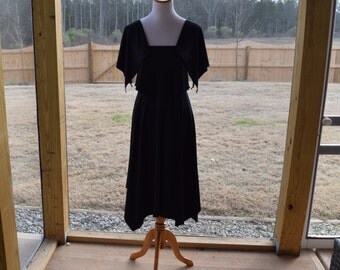 1970's Jody of California Boho Dress in Black with Flutter Sleeves and Tunic / 1970's Disco Dress / Gypsy Style Dress by Jody of California