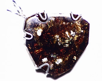 Brown Tourmaline Necklace, Mens Crystal Pendant, Gold Tourmaline Slice Pendant (45 ct) Dravite Sterling Silver Jewelry, Man Necklace Pendant