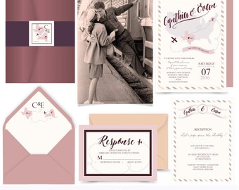Go the Distance.Travel Theme Wedding invitation. Invitation and Rsvp Sample