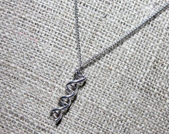 DNA Double Helix Silver Necklace ~ Science Genetics Geek Nerd DNA Jewellery