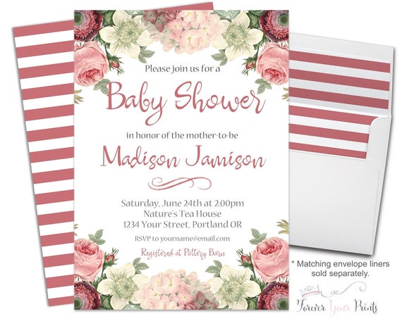 Girls Baby Shower Invitation - Floral Baby Shower Invite - Boho Baby Shower - Rustic Baby Shower - Country Baby Shower - Baby Girl Invite Il_570xn