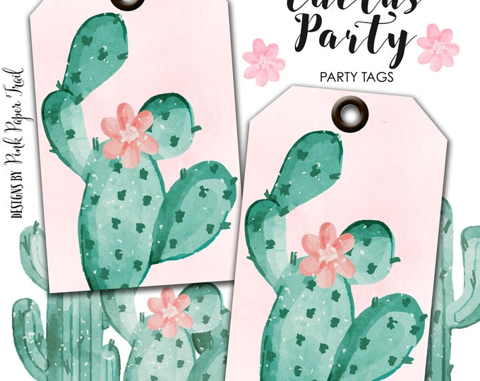 Cactus Cactii Succulents Mexican Party Blank Printable Tags, Instant Download Print Your Own