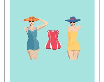 1950s Bathing Beauties Illustration-Pop Art Print