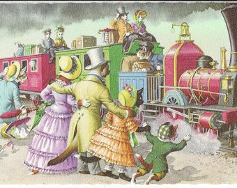 Vintage Alfred Mainzer Anthropomorphic Dressed Cats by Eugen Hartung Postcard Printed in Belgium, 1970s