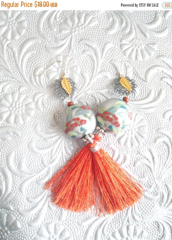 Mandarin Tassel Calm Karma Earrings by bluehoneyjewelry on Etsy