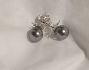 Pierced Post Earrings -Swarovski Platinum Pearls - Silvertone Metal - No Nickel Posts