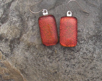 Rust Red Earrings Fused Dichroic Glass Red Earrings
