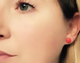 Red studs, red earrings, red stud earrings, clay earrings, red clay earrings, colourful earrings, fun earrings, statement earrings