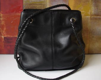 FOSSIL Handbag Black Leather Shoulder Hobo Tote Handbag