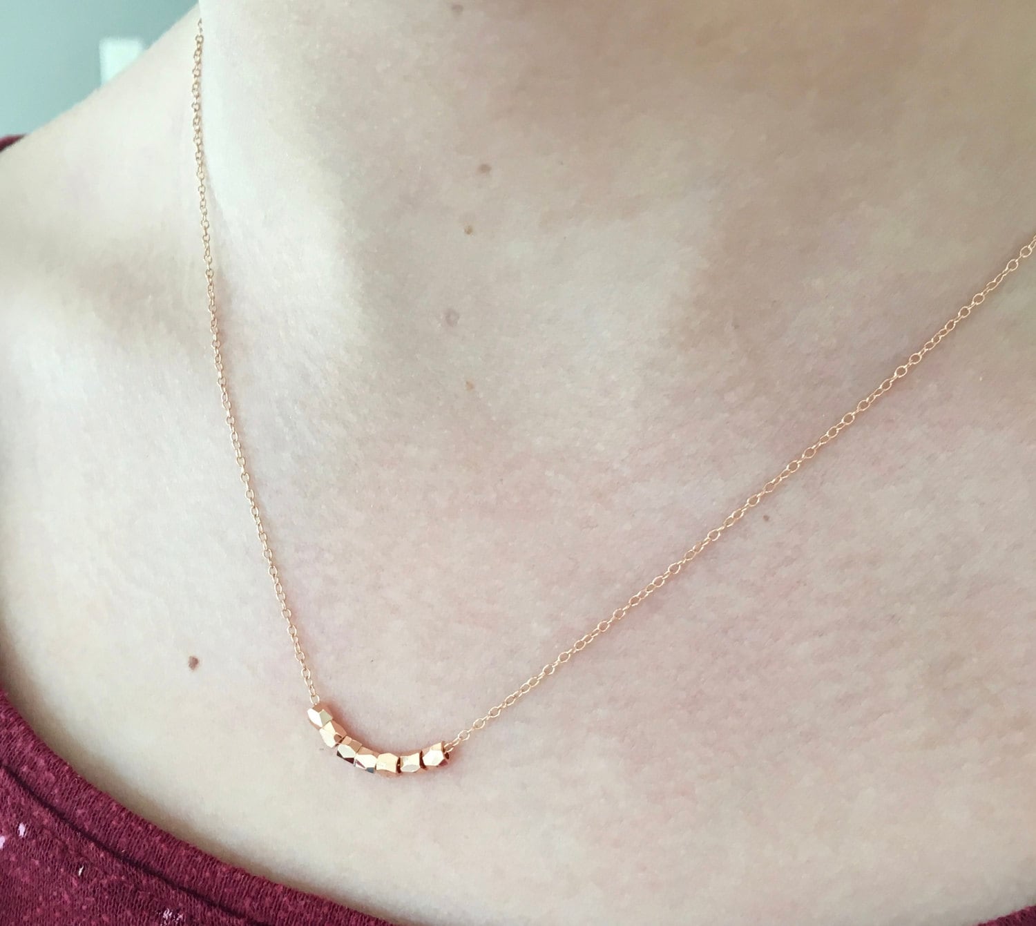 Rose Gold Necklace, Dainty Rose Gold Necklace, Rose Gold Jewelry, Rose Gold Bead, Layering Necklace, Bridesmaid Gifts, Best Friend Gifts