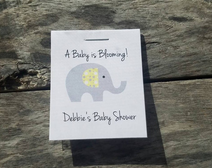 Personalized MINI Elephant Baby Shower Party Flower Seeds Packet Favors Gray and Yellow Wildflower Seed Cute Little Favors