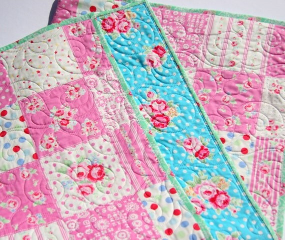 Baby Quilt Kit Flower Sugar Lecien Floral Roses Dots Aqua