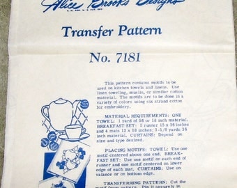 Vintage 1940s Hot Iron Embroidery Transfer Mail Order Craft Pattern Alice Brooks 7181 Kitchen Towel Motifs, China with Fruit, Uncut Unused