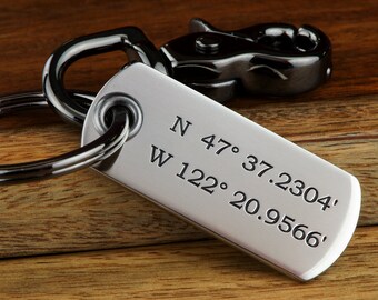 Anniversary gifts for Men, Mens Personalized, Custom Coordinates or ANY TEXT up to 45 Char • Deep Engraved Stainless Steel - Made in USA!