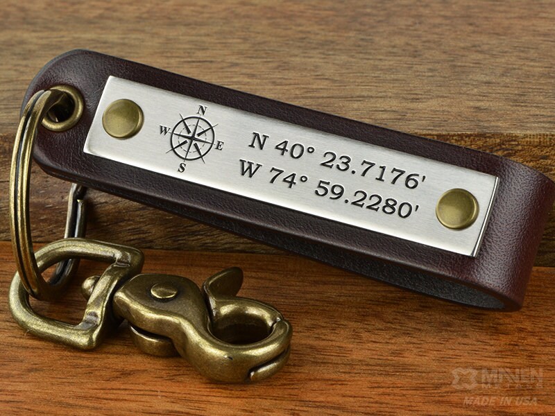 Boyfriend Gift, Fiance gift, husband gift, Custom keychain - Personalized Compass keychain w/ Latitude Longitude or any 40 Char