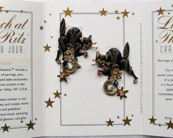 Lunch At The Ritz Very Superstitious Black Cat Earrings - Post